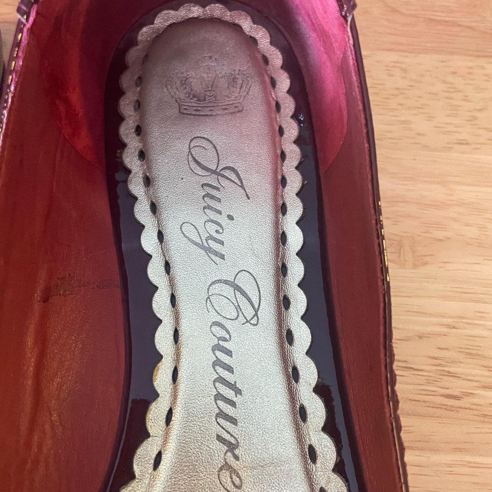 Juicy Couture Patent Leather Maroon Flats with Gold Accent - Picture 2 of 12